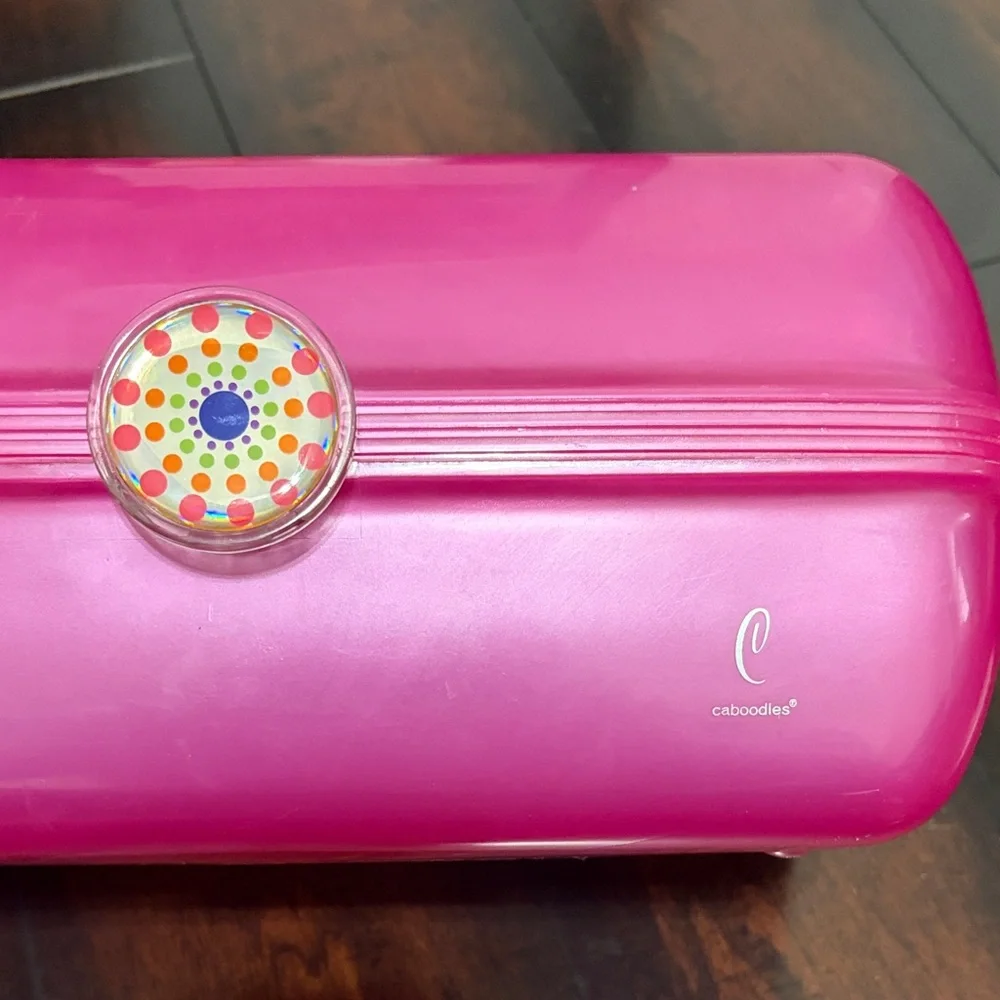 Caboodles Bright Pink Cosmetic Case with Multicolored Polka Snap